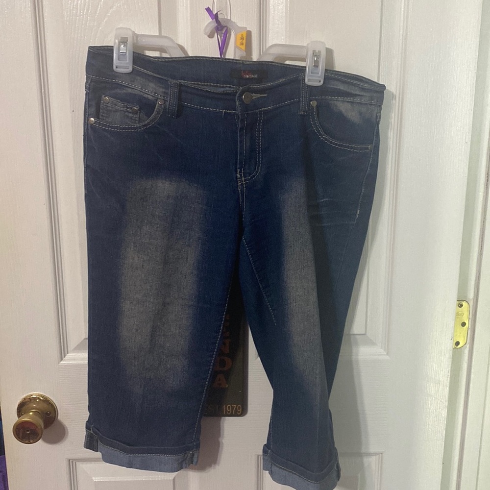 1955 VINTAGE below the waist knee length jean shorts; size: 11. get shirt free!